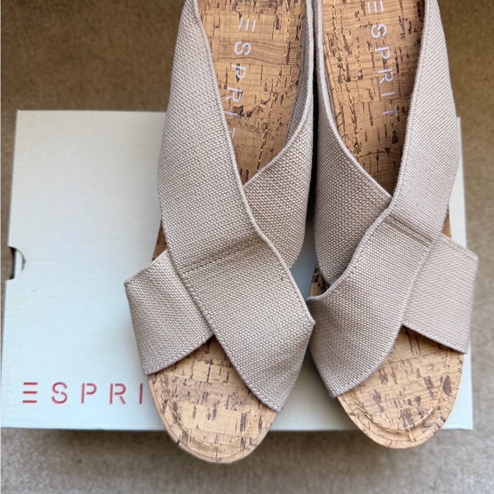Esprit Beige Cork Wedge Slide Sandals - Picture 6 of 7